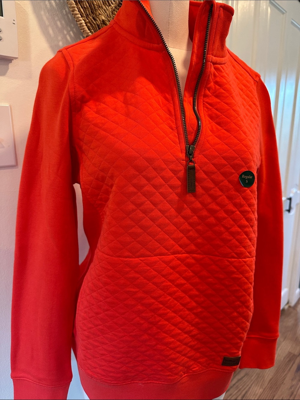 NWT L.L Bean Quilted Half-Zip Pullover Sweater - Orange/Red